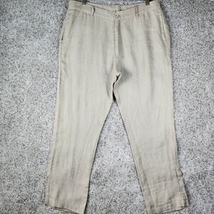 Mariyaab Linen Trousers Mens 38x30 Beige Straight Leg 100% Linen Excellent